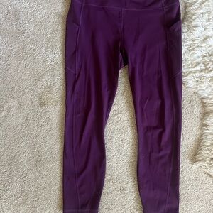 PuteLuxe made by Fabletics purple workout yoga leggings w side pockets size L